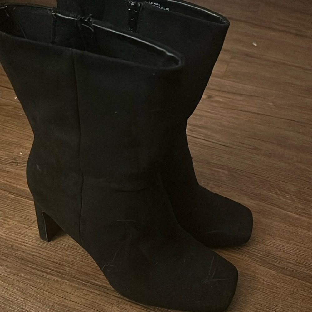 Black Suede Boots with Heel platform style